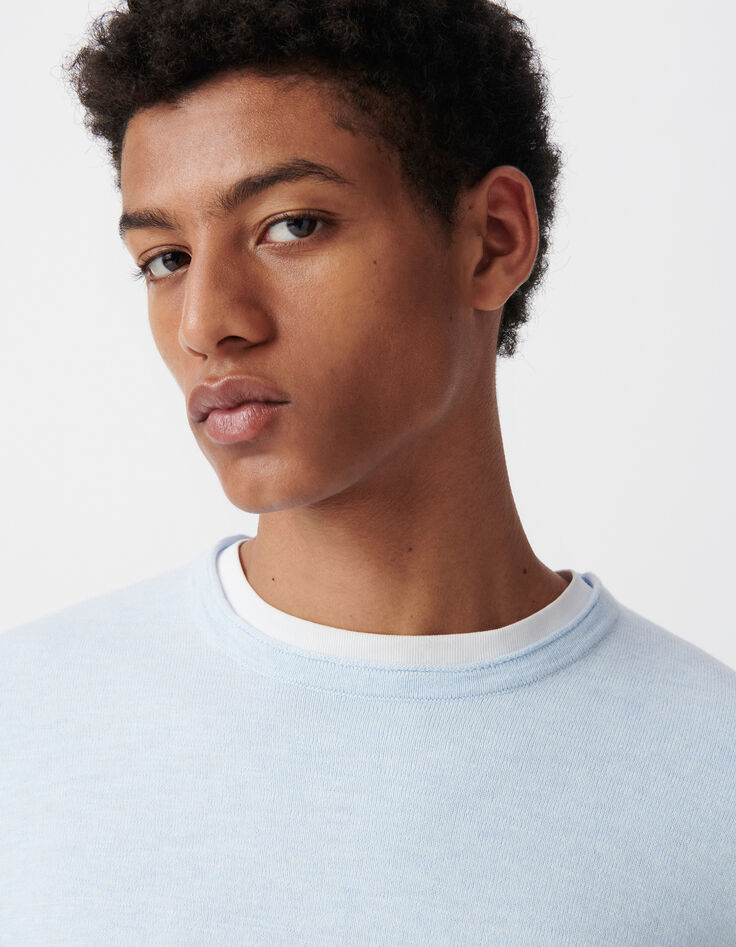 Men's sky slub knit sweater with rolled edges-4
