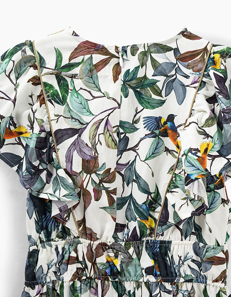 Robe longue blanc cassé imprimé jungle oiseaux fille-6