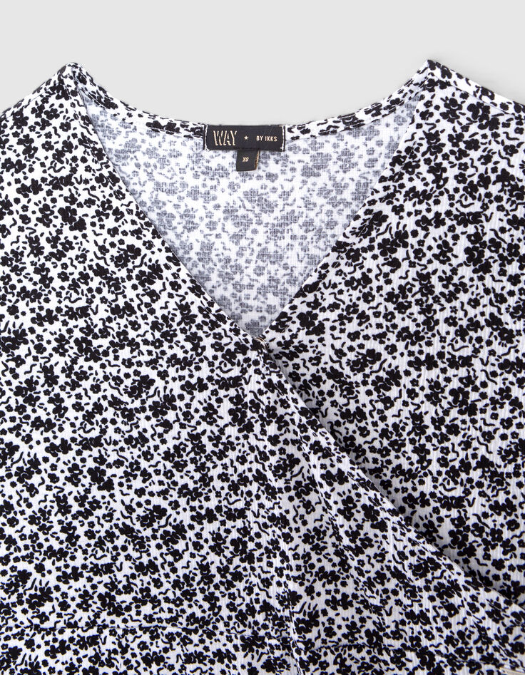 Cremeweißes langes Mädchenkleid mit schwarzem Blumenprint-2