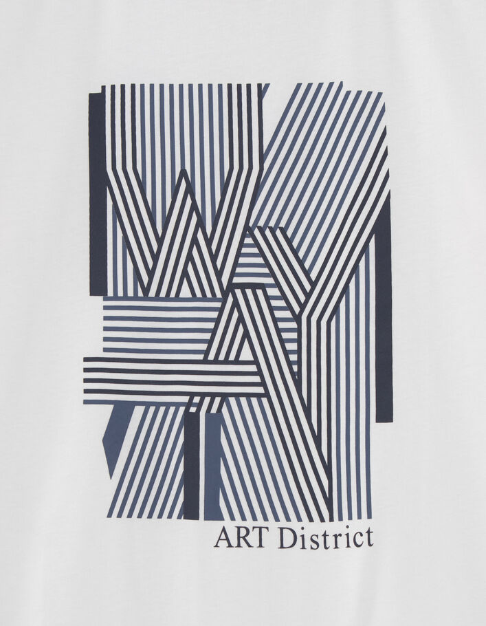 T-shirt blanc coton bio visuel logo WAY rayures garçon - IKKS