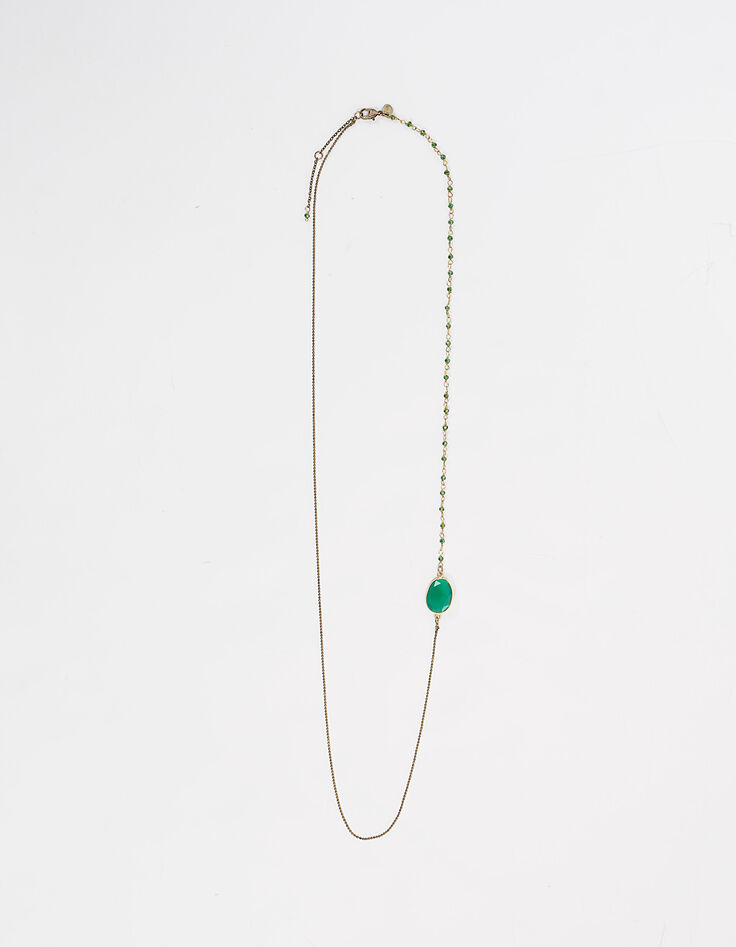 Collier sautoir pierre perles vert émeraude femme-1