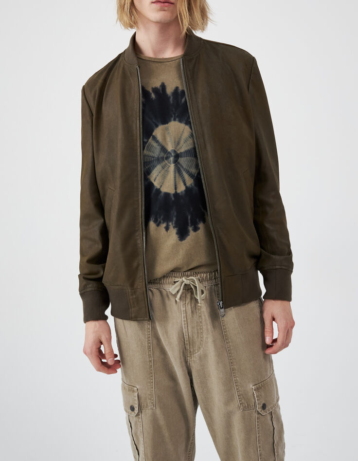 Blouson kaki en cuir velours Homme-2