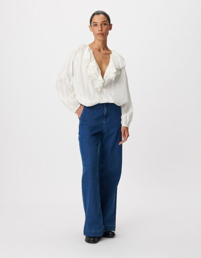 Witte vloeiende damesblouse met kanten ruches - IKKS