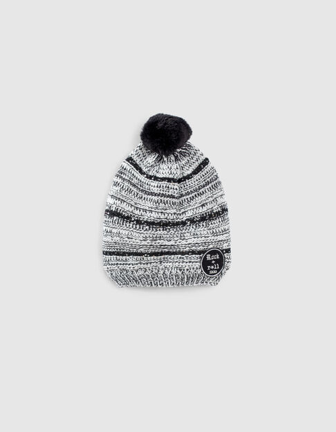 Girls’ white beanie, black stripes and embroidered sequins