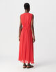 Robe longue rouge détail plissé taille Femme-3