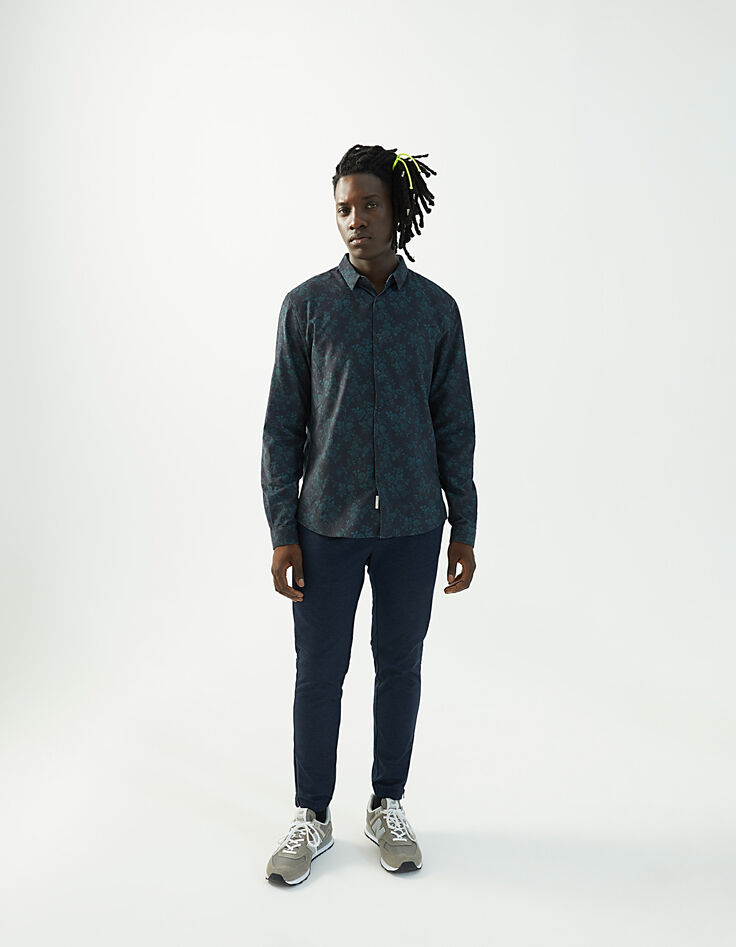 Camisa azul oscuro de pana fina con estampado flores hombre-6 Camisa azul oscuro de pana fina con estampado flores hombre-6
