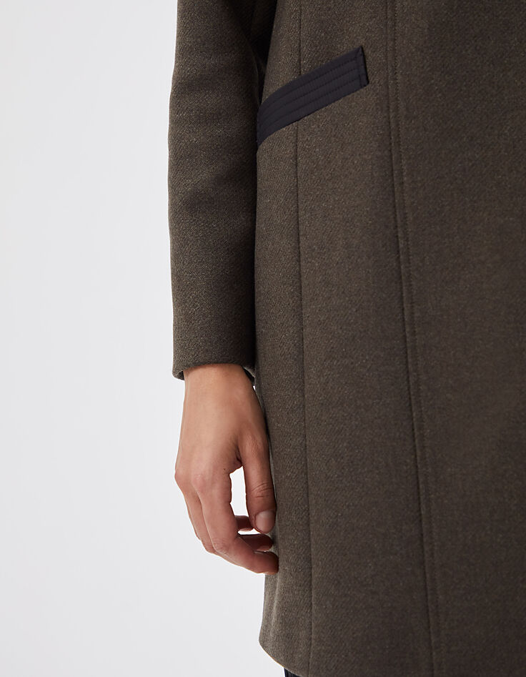 Manteau mi- long kaki majorité laine capuche amovible femme-5