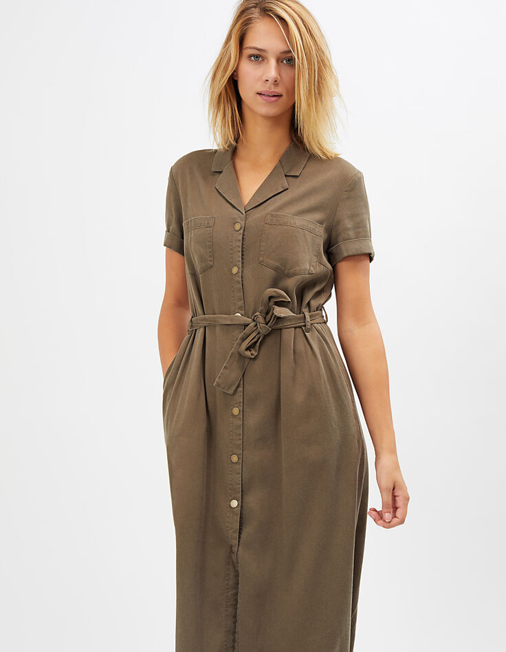 I.Code khaki mid-length safari dress-3