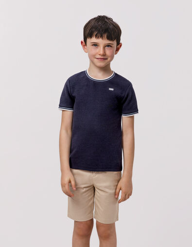 T-shirt bleu avec rayures en relief garçon - IKKS
