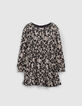 Robe noire effet portefeuille imprim&eacute; graphique fille-1