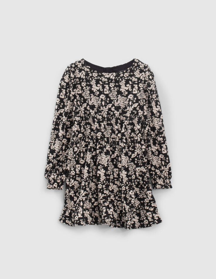 Robe noire effet portefeuille imprim&eacute; graphique fille-1