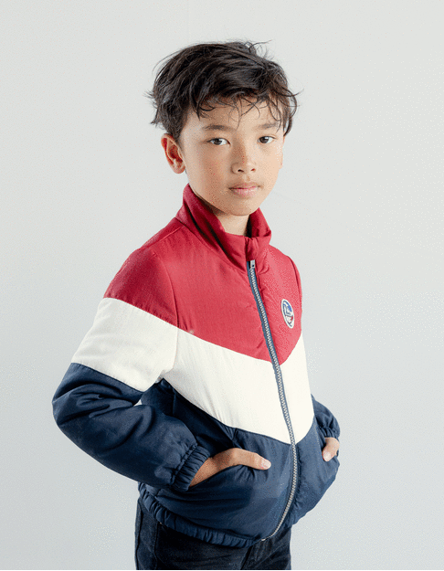 Boys’ 2-in-1 navy parka and colour block padded jacket