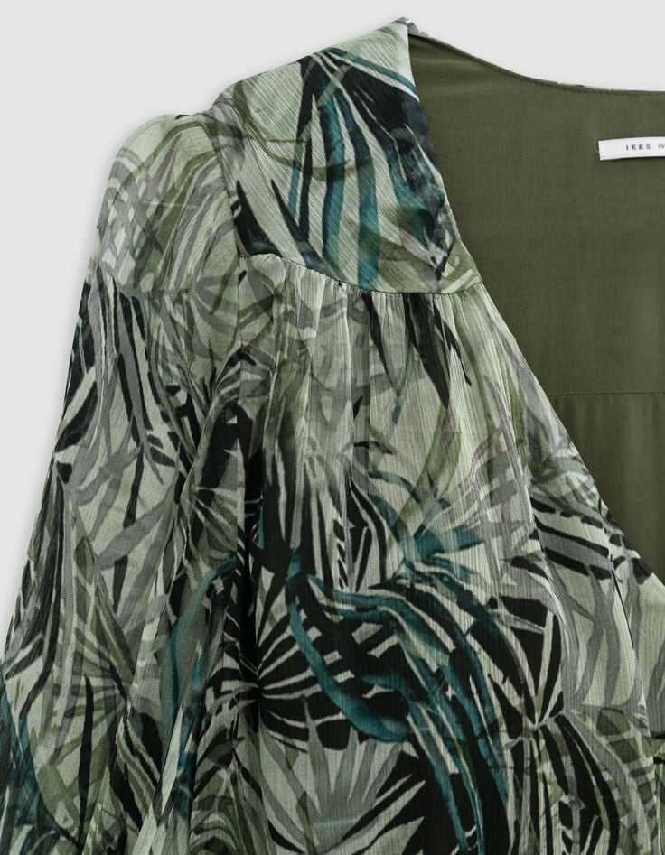 T&uuml;rkisfarbenes Kleid mit Blattmuster f&uuml;r Damen-6