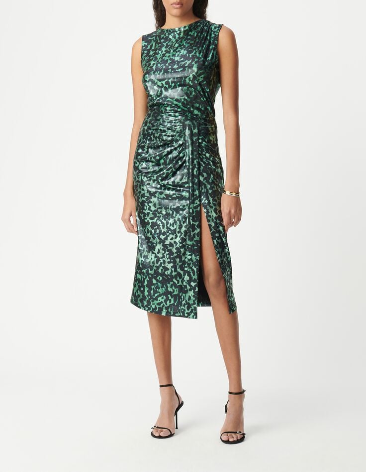 Jupe verte imprim&eacute; camouflage m&eacute;tallis&eacute; Femme-1