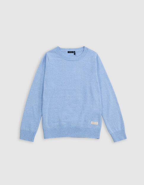 Pull bleu tricot jacquard message dos garçon - IKKS