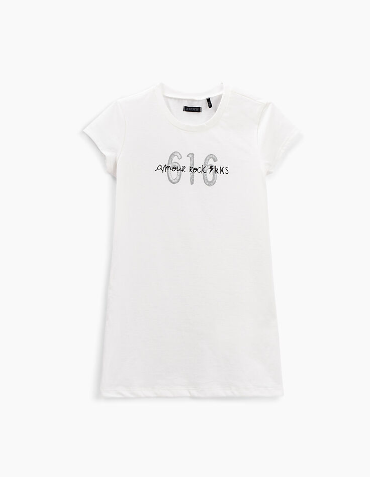 Robe 2 en 1 blanc imprimé tachiste et tee-shirt fille-4