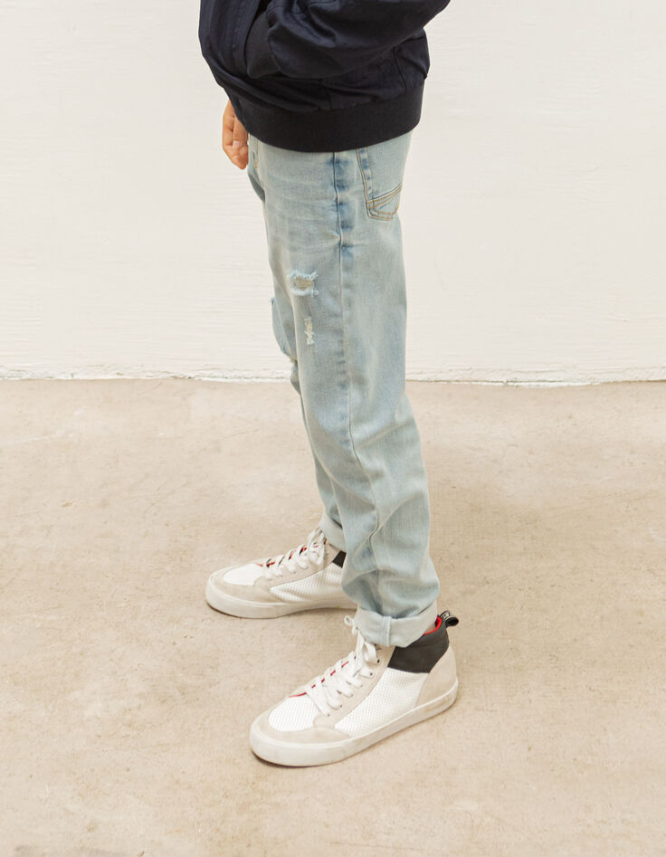 Boys’ blue straight jeans with placed distressing-2
