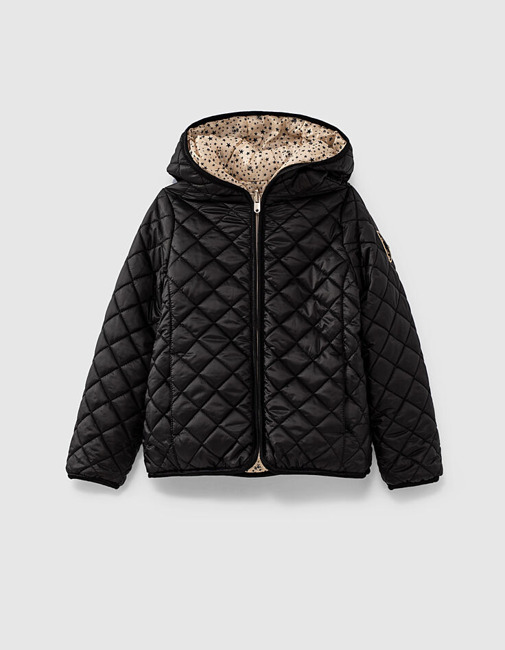 Girls’ black & star-printed beige reversible padded jacket-4