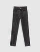 Black Used Slim-Mädchenjeans mit Seitenbändern-1