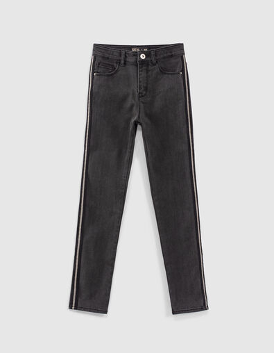 Black Used Slim-Mädchenjeans mit Seitenbändern - IKKS