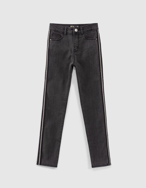 Black Used Slim-Mädchenjeans mit Seitenbändern