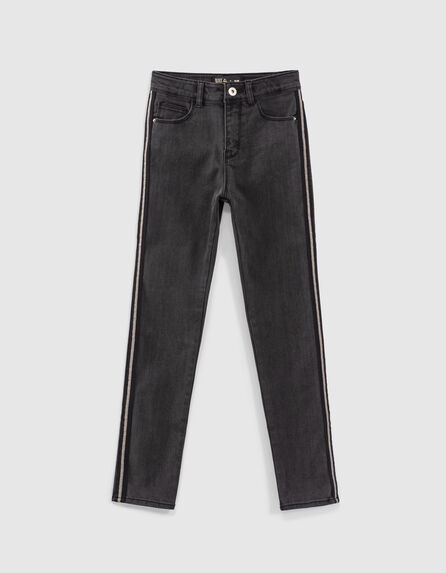 Black used slim jeans hoge taille, biezen opzij, meisjes 
