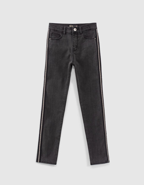 Girls’ black worn-out high-waist slim jeans + side braids - IKKS