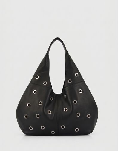 Schwarzes Leder Hobo Tasche maxi &Ouml;sen Design Gr&ouml;&szlig;e L Damen - IKKS