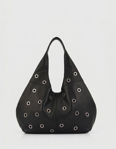 Schwarzes Leder Hobo Tasche maxi &Ouml;sen Design Gr&ouml;&szlig;e L Damen - IKKS