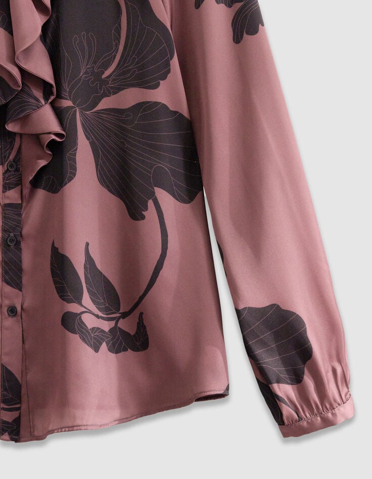 Damesbordeauxrood shirt met bloemenprint en maxi ruches-7