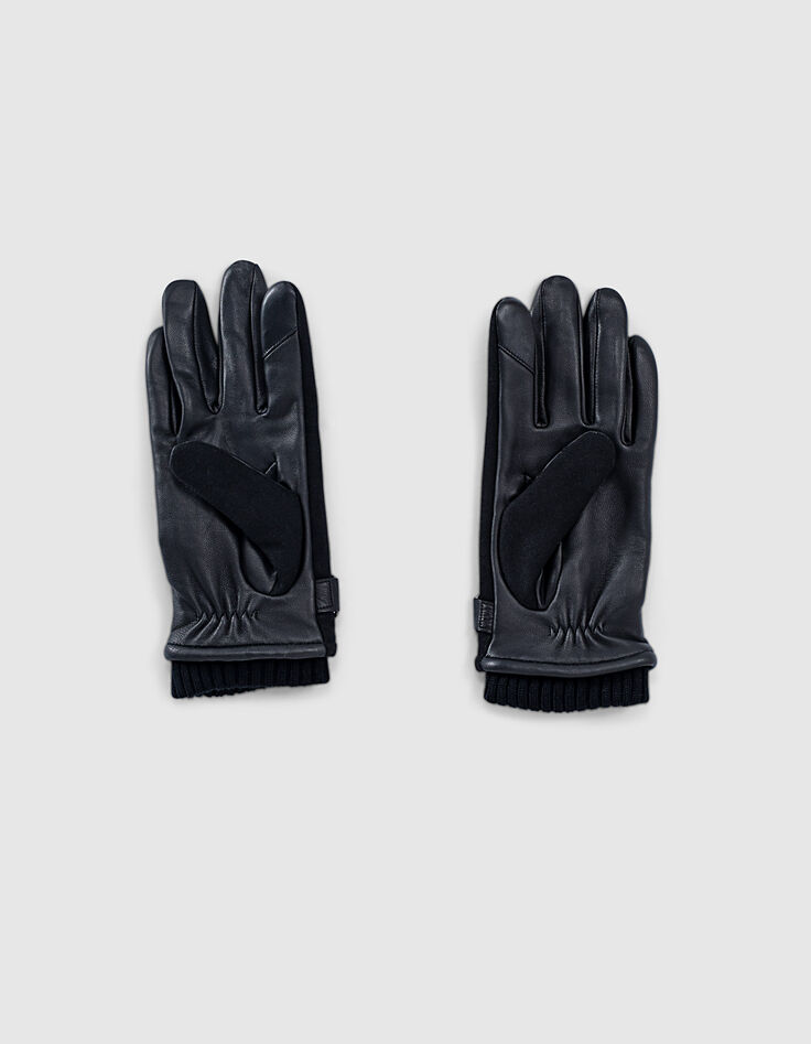Guantes negros 2 tejidos piel y lana afelpada Hombre-3