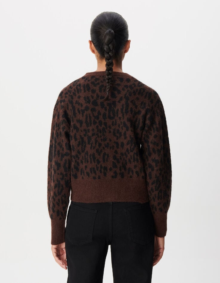 Braune Strickjacke f&uuml;r Damen mit Leopardenmuster-3