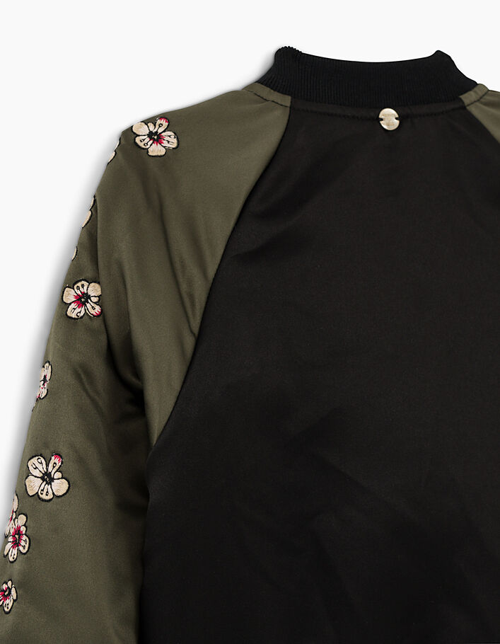 Girls’ black + khaki sleeves embroidered baseball jacket - IKKS