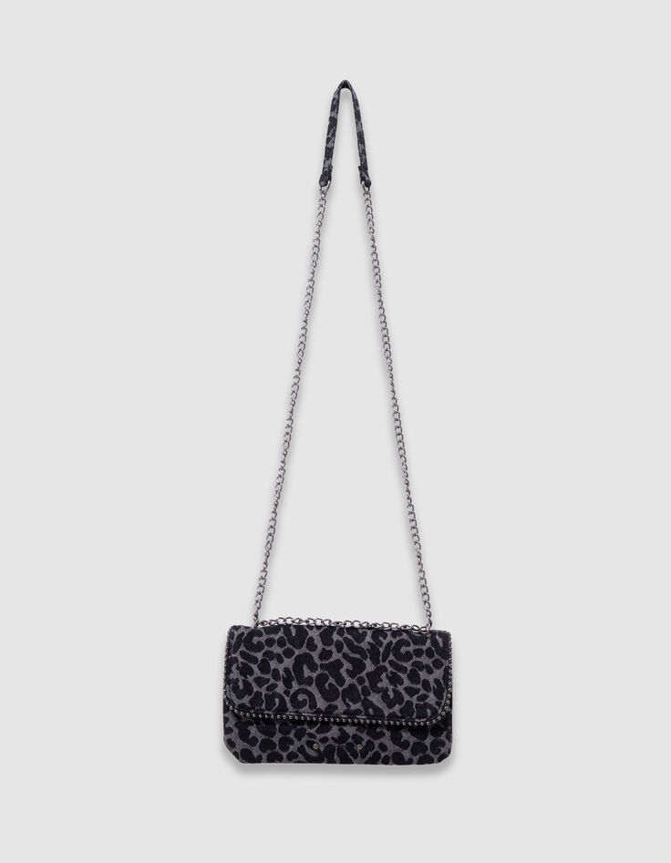 Sac à main noir imprimé léopard bordure microbilles fille-4