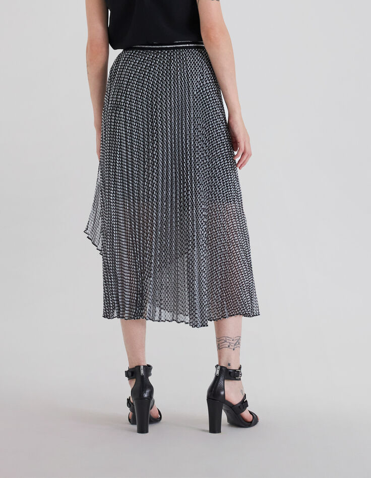 Schwarzer Midi-Faltenrock f&uuml;r Damen mit Schleifenprint-3