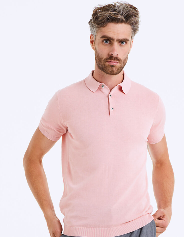 Polo rosa pálido algodón con 3 botones Hombre-3