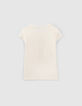 Cremewei&szlig;es M&auml;dchen-T-Shirt mit Katze in Kleid-2