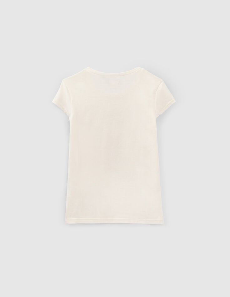Cremewei&szlig;es M&auml;dchen-T-Shirt mit Katze in Kleid-2