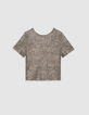 Top gris manche courte brodé sequins métallisés Femme-6