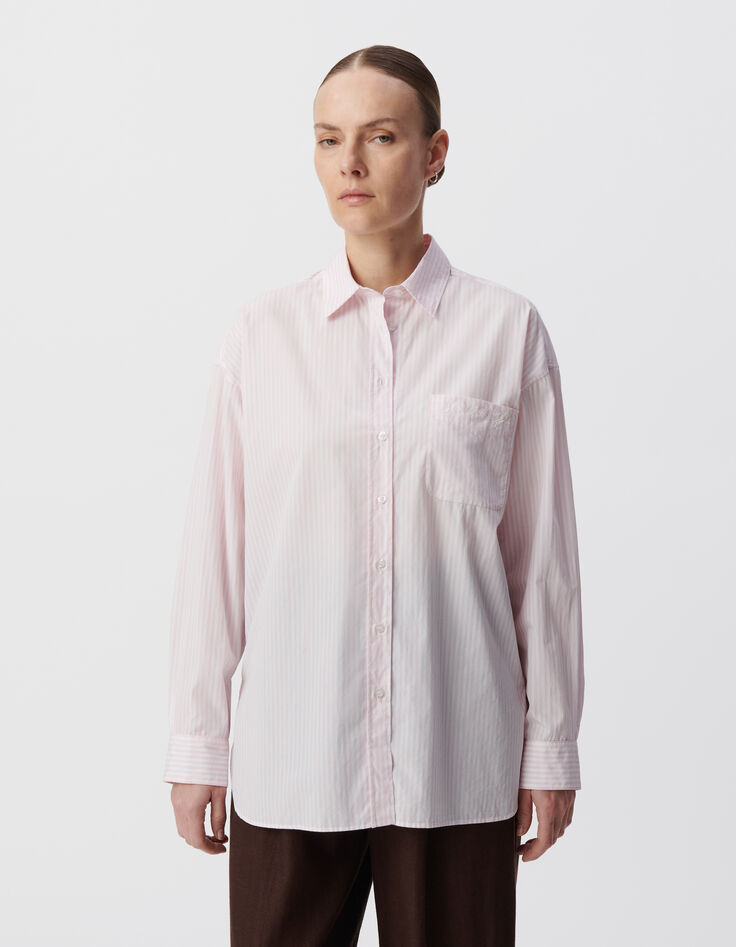 Women's oversize organic cotton pink striped shirt-2