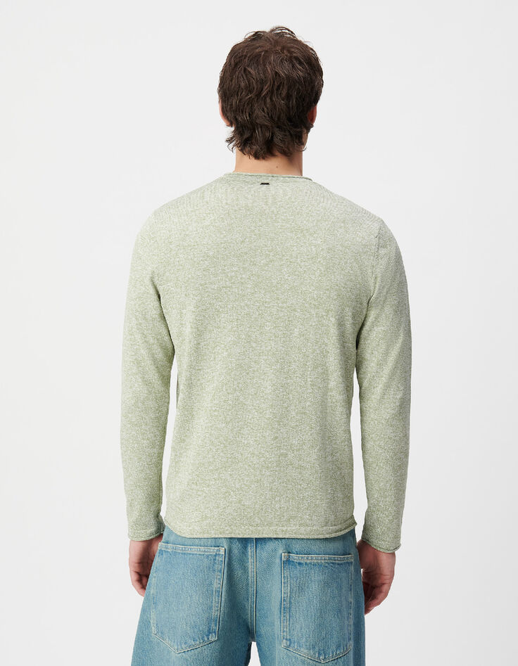 Pull col rond vert tricot fin moulin&eacute; Homme-3