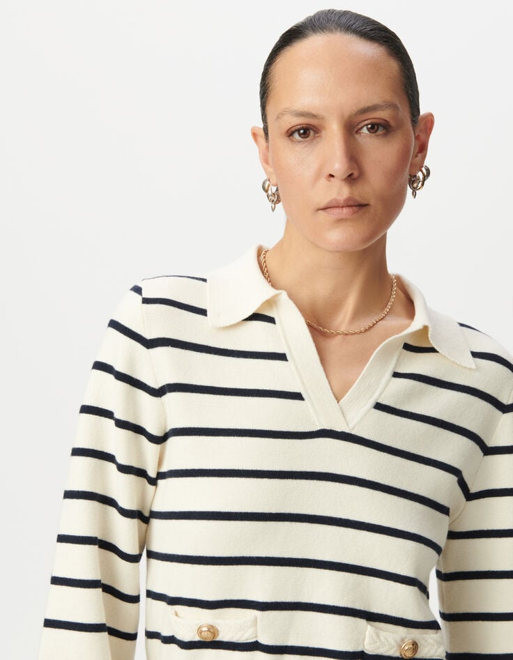 Jersey marinera blanco punto cuello polo mujer-4 Jersey marinera blanco punto cuello polo mujer-4