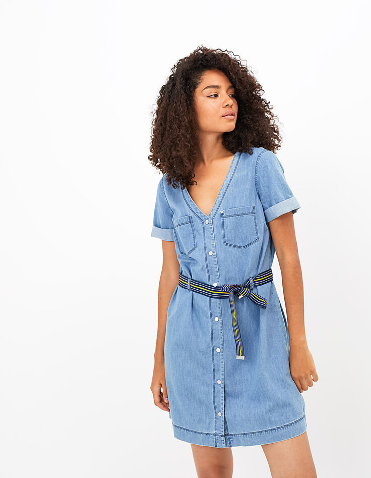 Robe en jean authentique à ceinture rayée I.Code-3