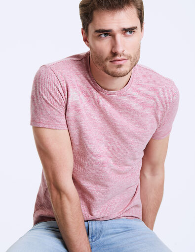 Tee-shirt framboise à fines rayures Homme - IKKS