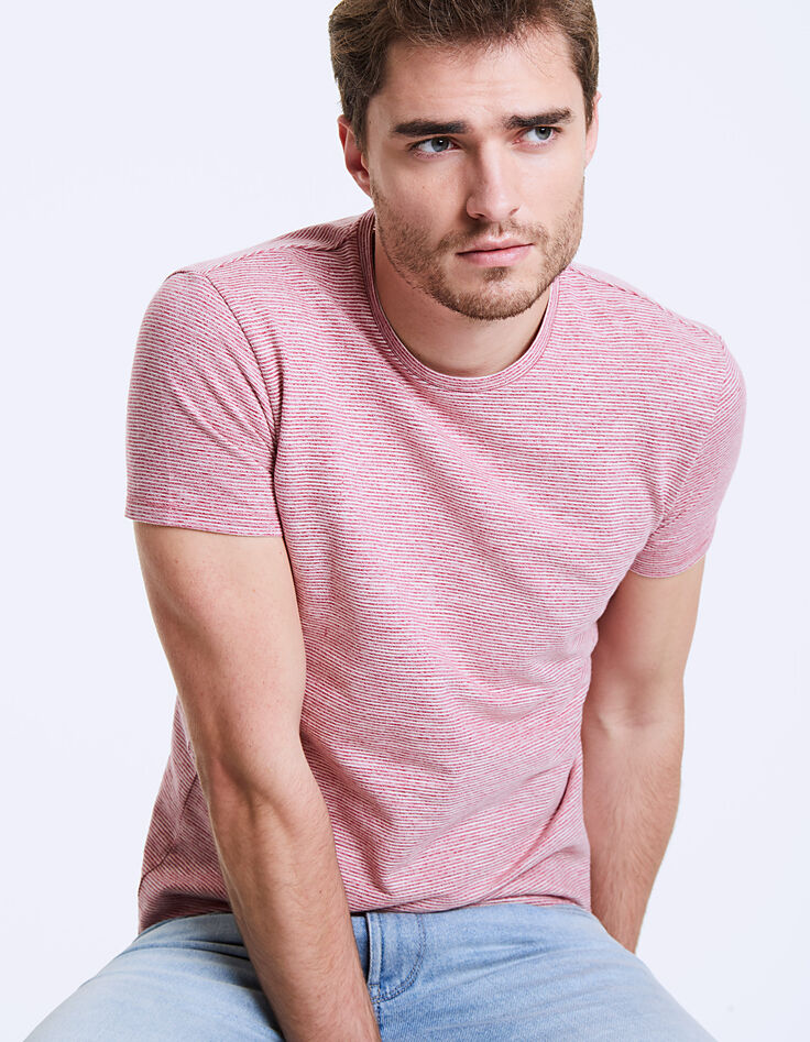 Tee-shirt framboise à fines rayures Homme-1 Tee-shirt framboise à fines rayures Homme-1