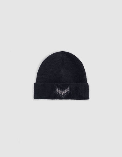 Schwarze Damenstrickm&uuml;tze mit gesticktem Chevron-Muster - IKKS