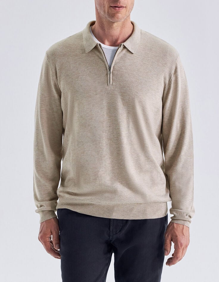 Polo vison bi-mati&egrave;re Interlock au dos Homme-1
