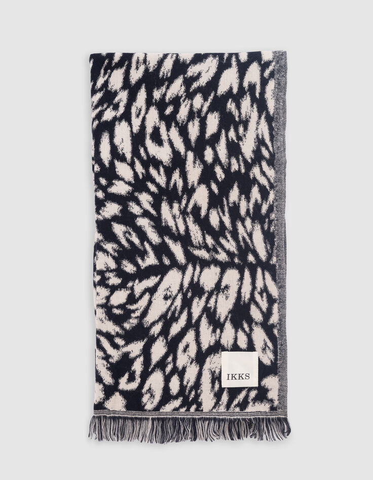 Women's beige jacquard stole with black animal print-2