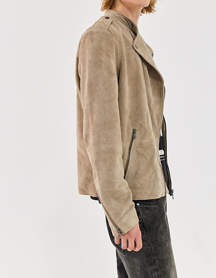 Hellbeige Herren-Bikerjacke aus Veloursleder-2