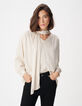 Blouse &eacute;crue satin&eacute;e motif pois col lavalli&egrave;re Femme-3